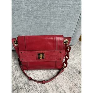 Milly Allie Red Bag with Tortoiseshell Chain Strap Croc Embossed Designer